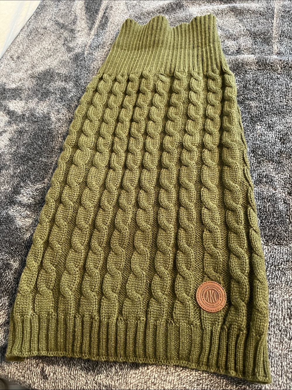 Olive Cable Knit Dog Sweater with Leather Logo Patch